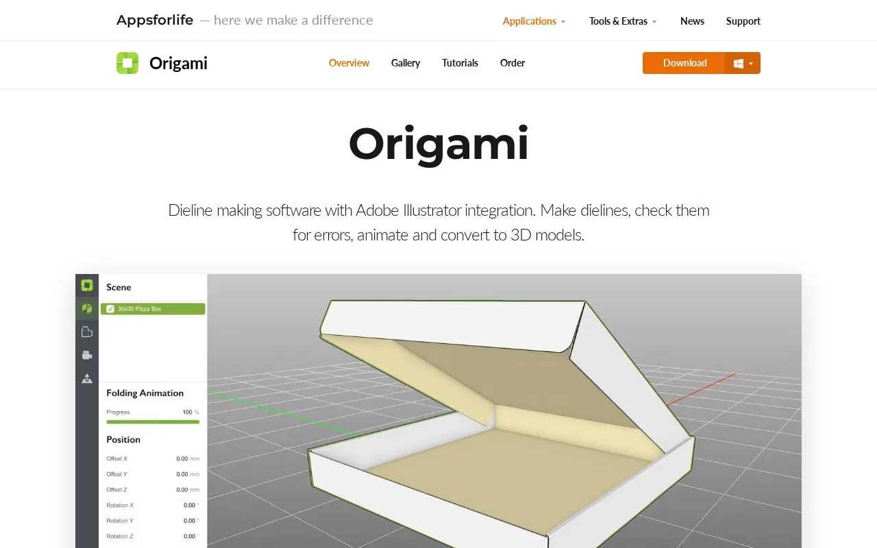 Screenshot of the Origami by Appsforlife homepage