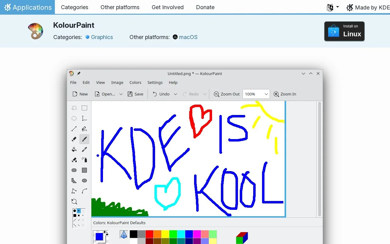 Screenshot of the KolourPaint homepage
