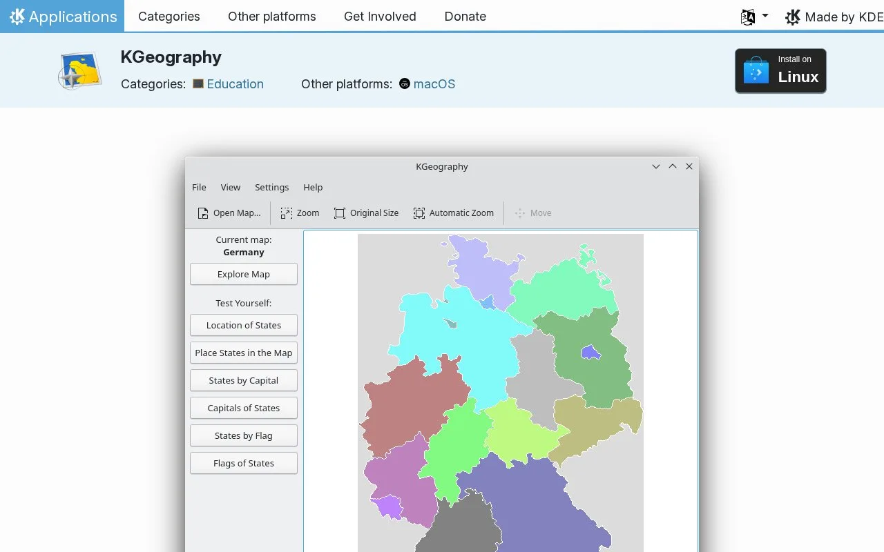 Screenshot of the KGeography homepage