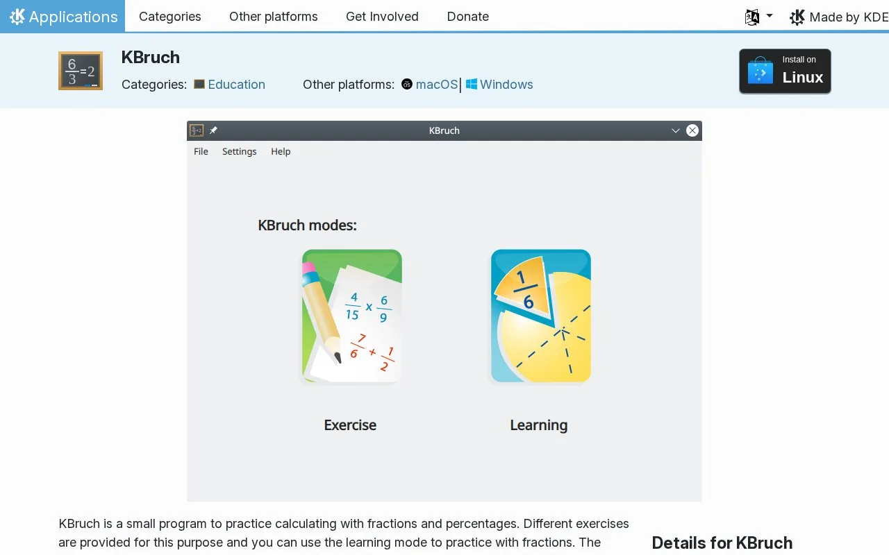 Screenshot of the KBruch homepage