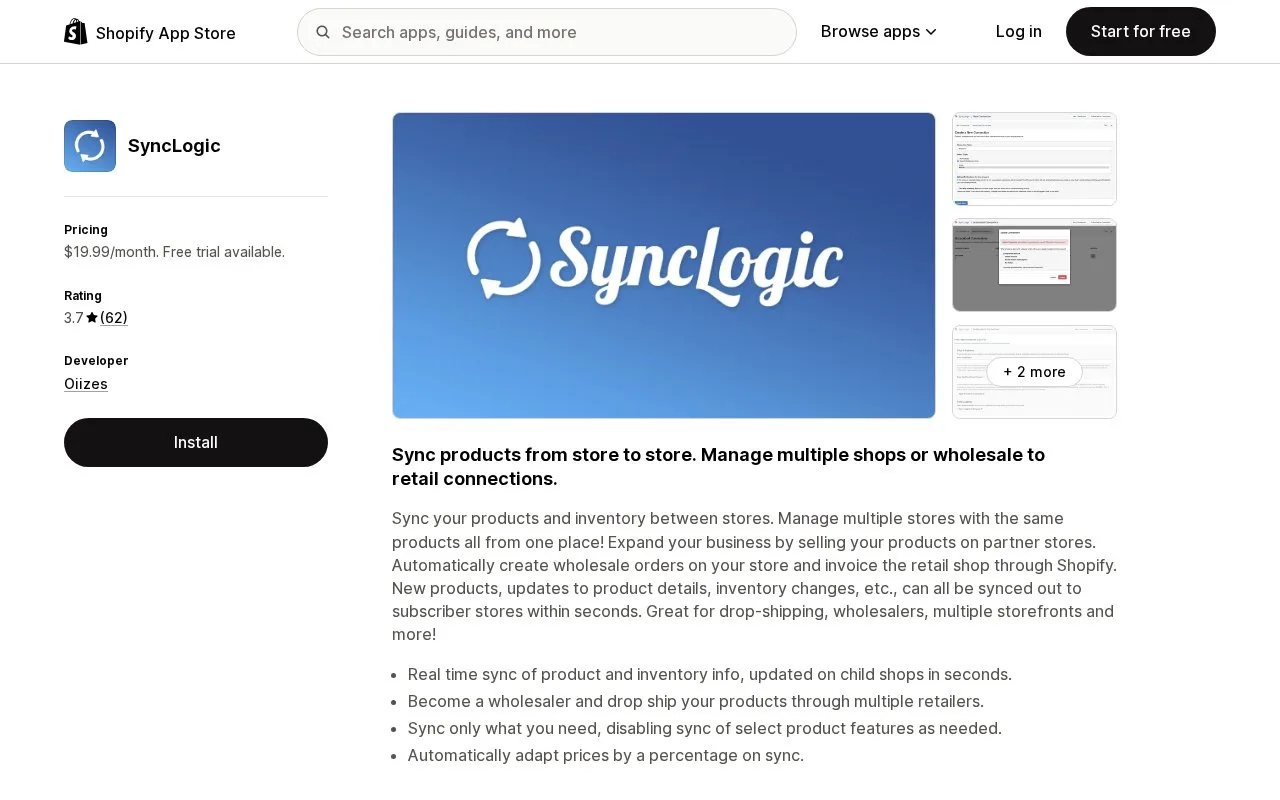 Screenshot of the SyncLogic homepage