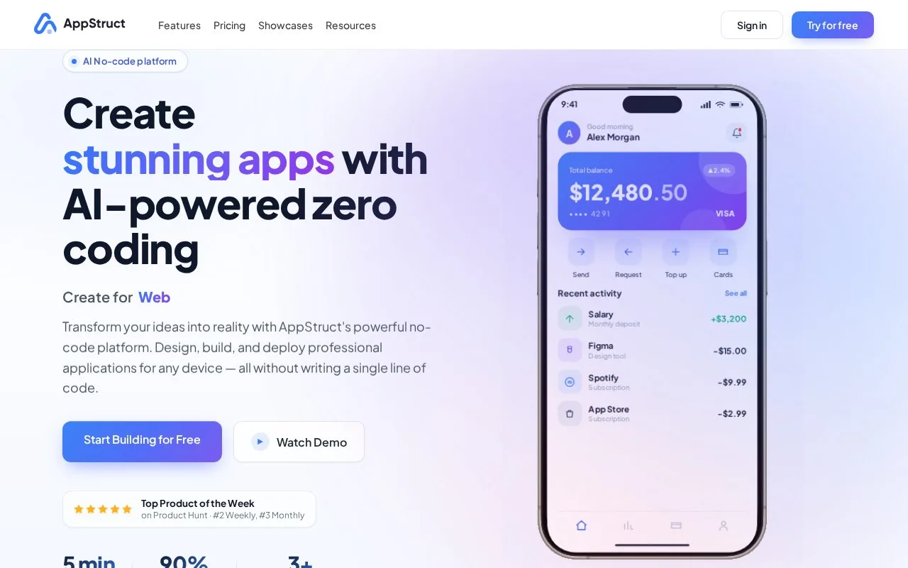 Screenshot of the AppStruct homepage