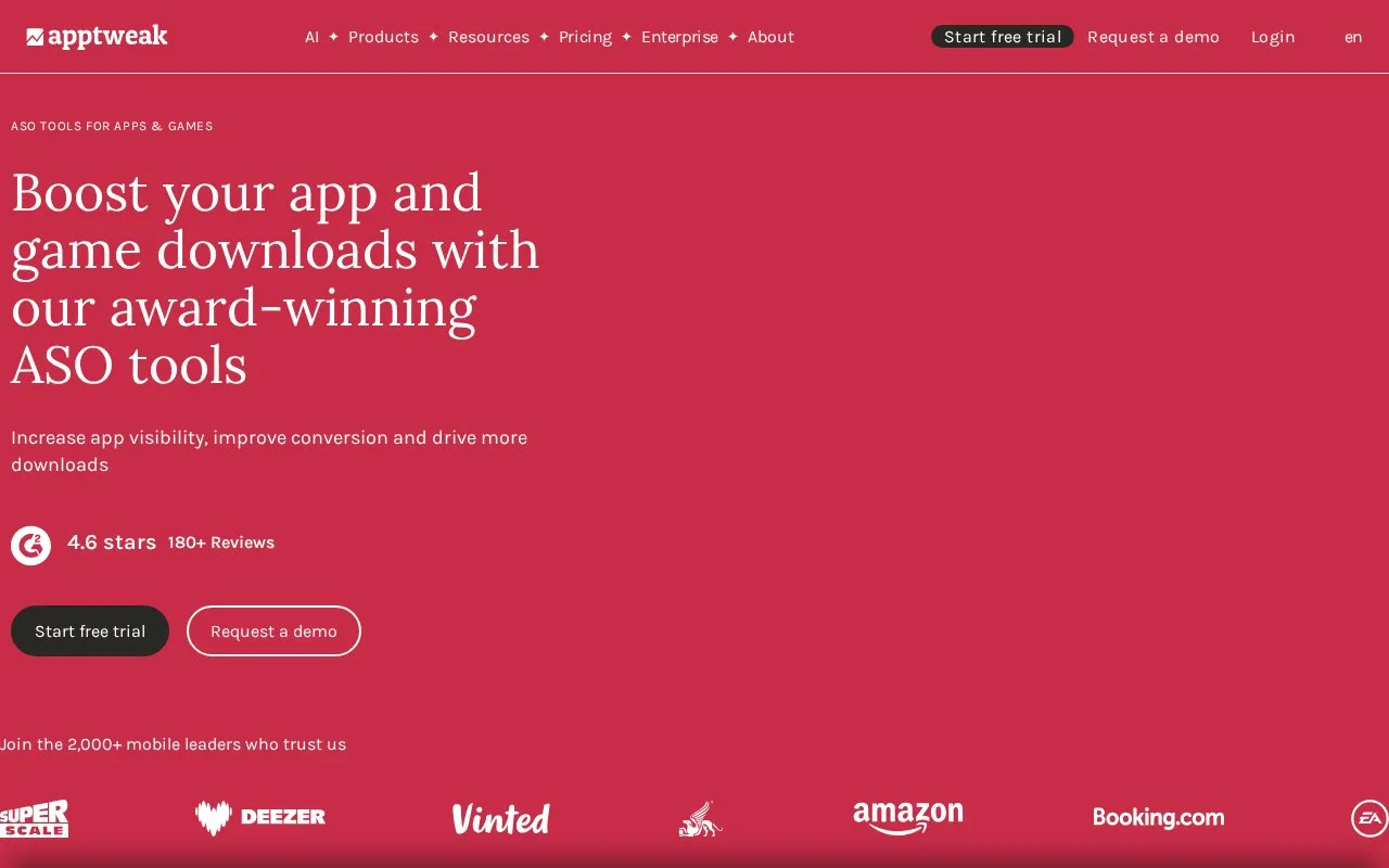 Screenshot of the AppTweak ASO Intelligence homepage