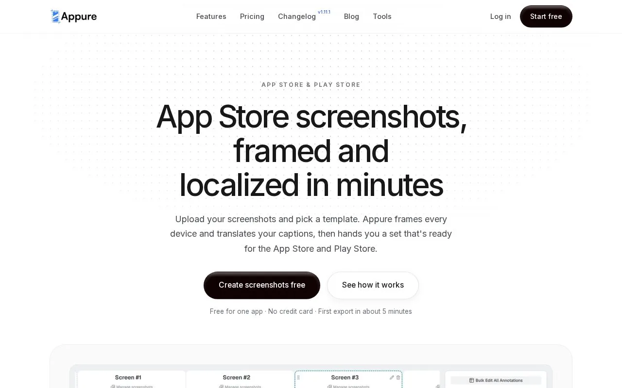 Screenshot of the Appure homepage