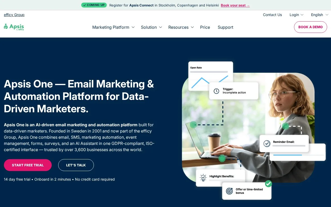 Screenshot of the APSIS One homepage