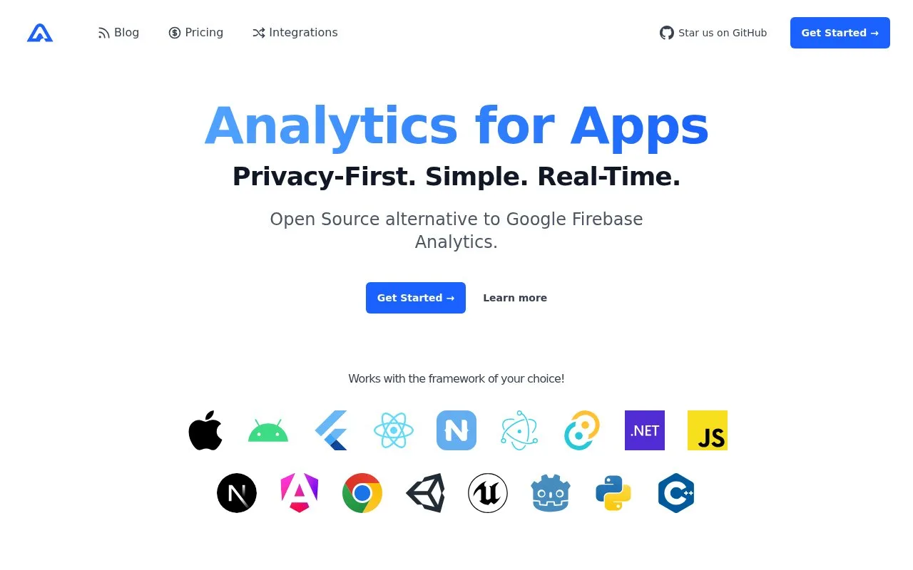 Screenshot of the Aptabase Cloud homepage