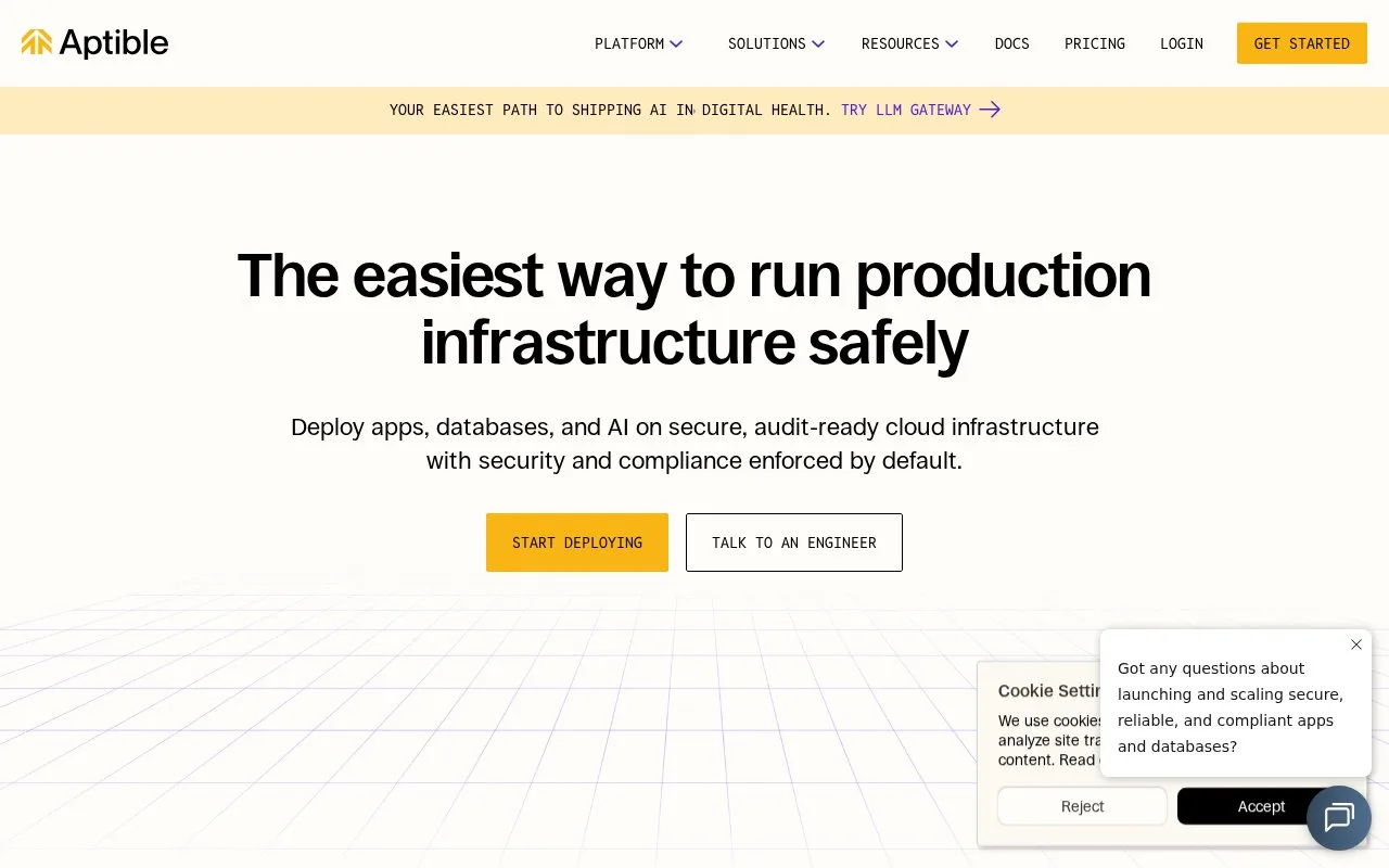 Screenshot of the Aptible homepage