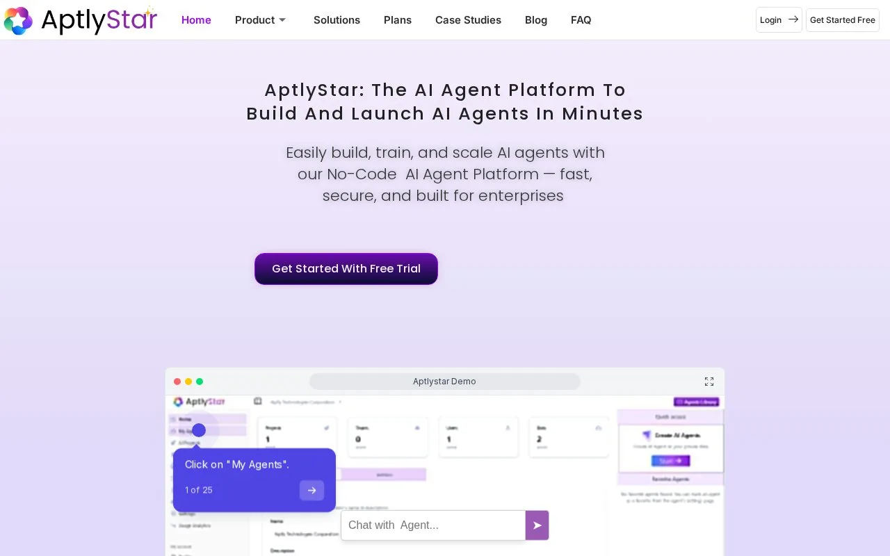 Screenshot of the AptlyStar homepage