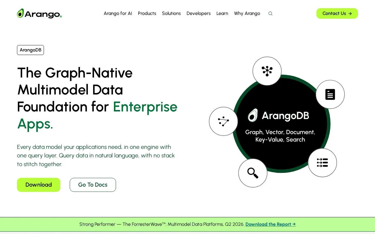 Screenshot of the ArangoDB homepage