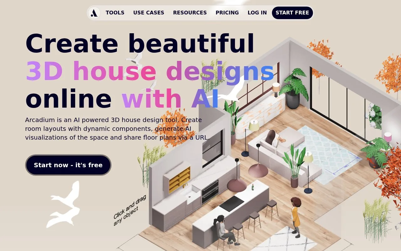 Screenshot of the Arcadium 3D homepage