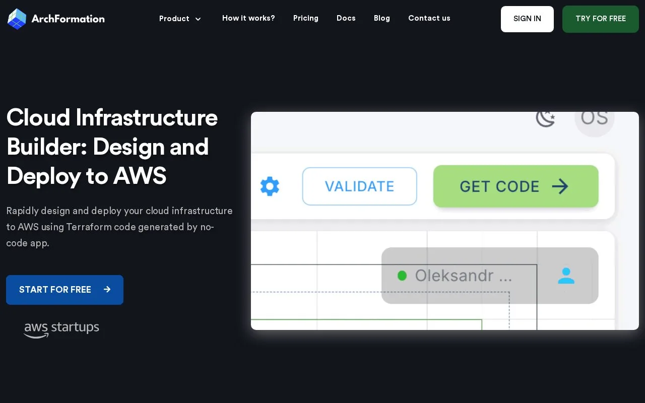 Screenshot of the ArchFormation homepage
