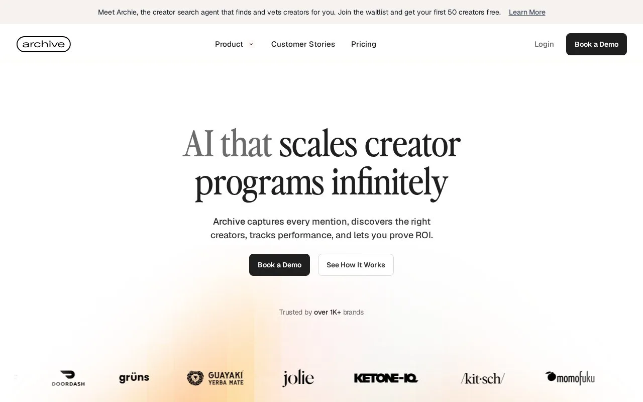 Screenshot of the Archive homepage