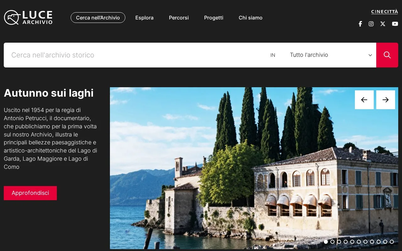 Screenshot of the Archivio Luce homepage