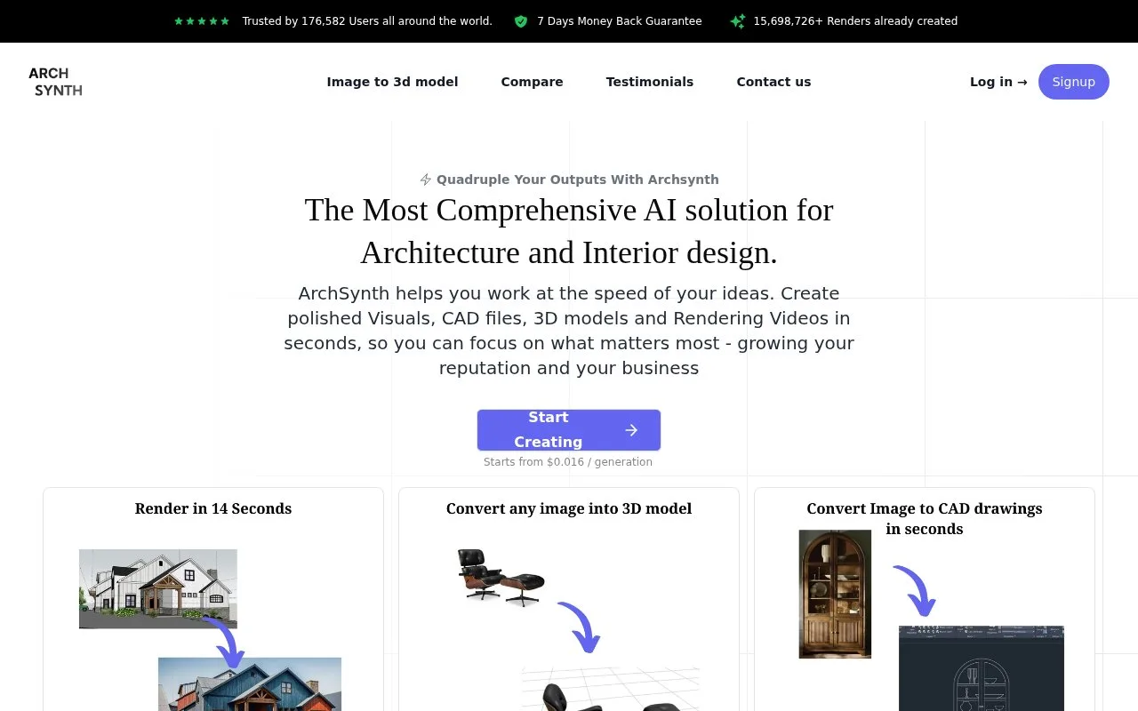 Screenshot of the Archsynth homepage