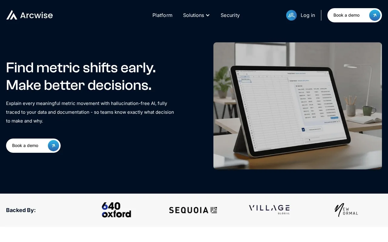 Screenshot of the Arcwise homepage