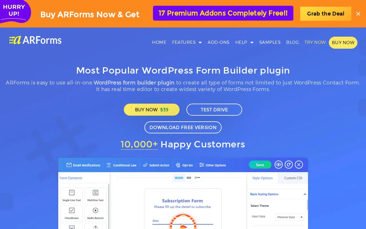 Screenshot of the ARForms homepage