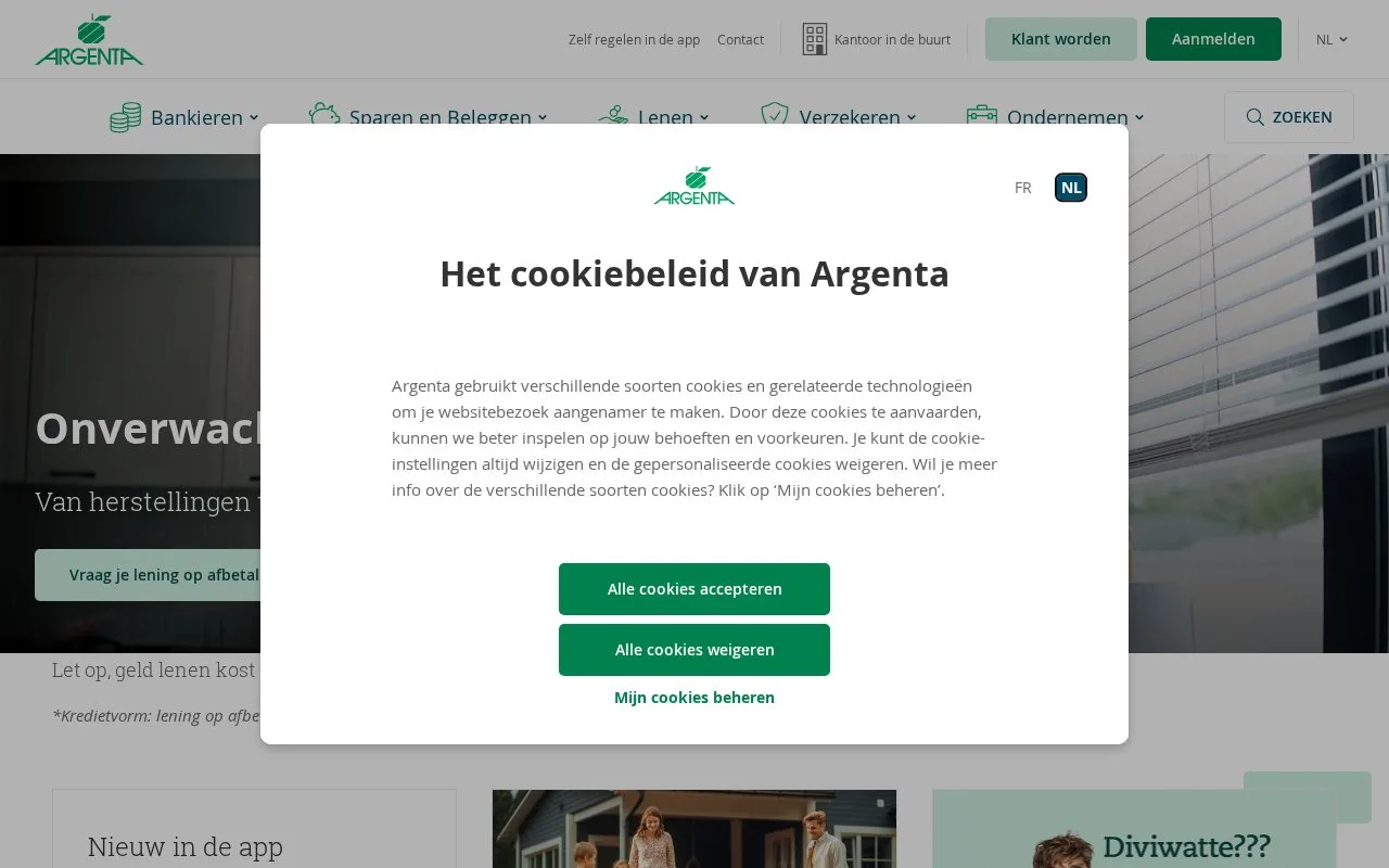 Screenshot of the Argenta homepage