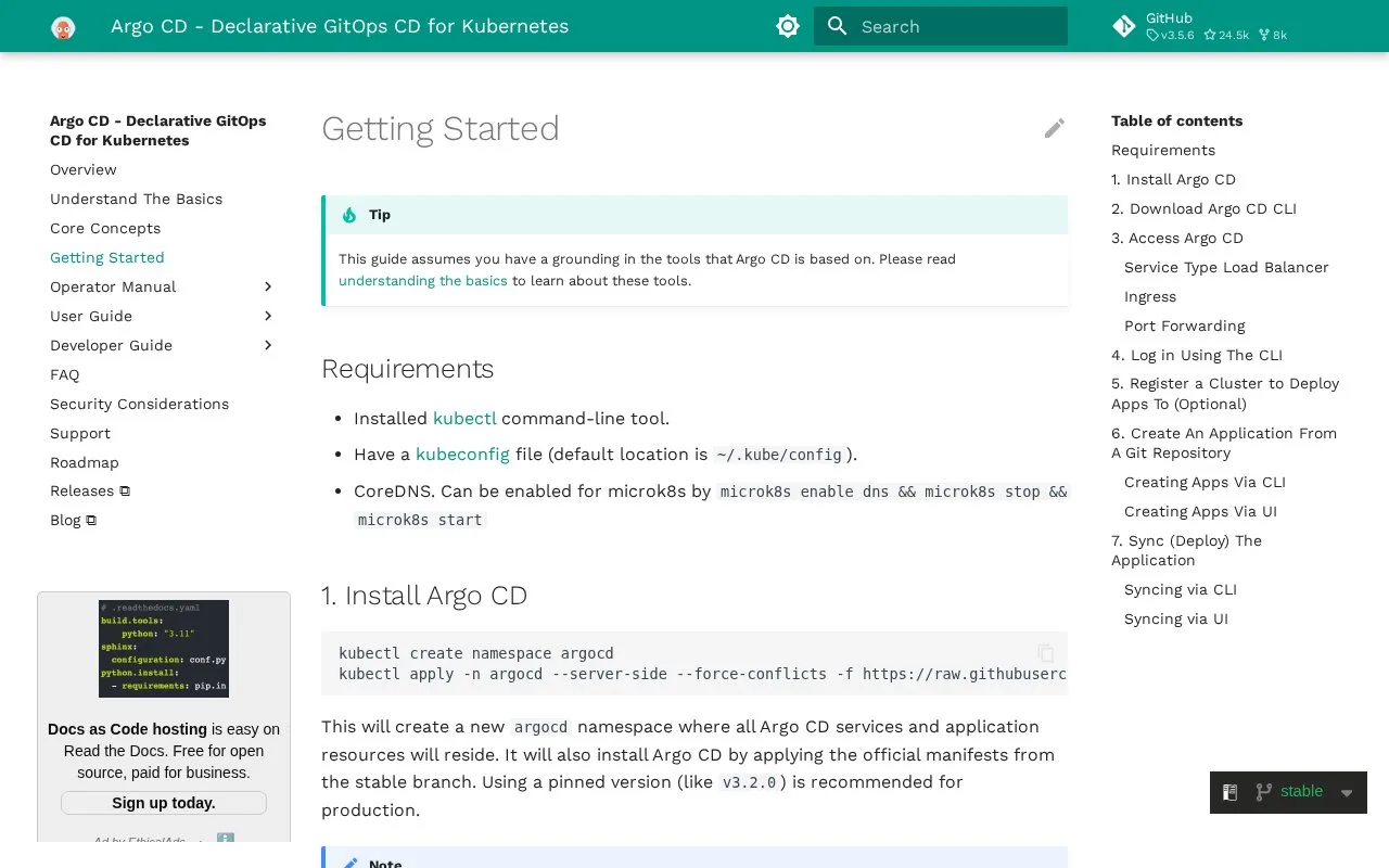 Screenshot of the Argo CD homepage