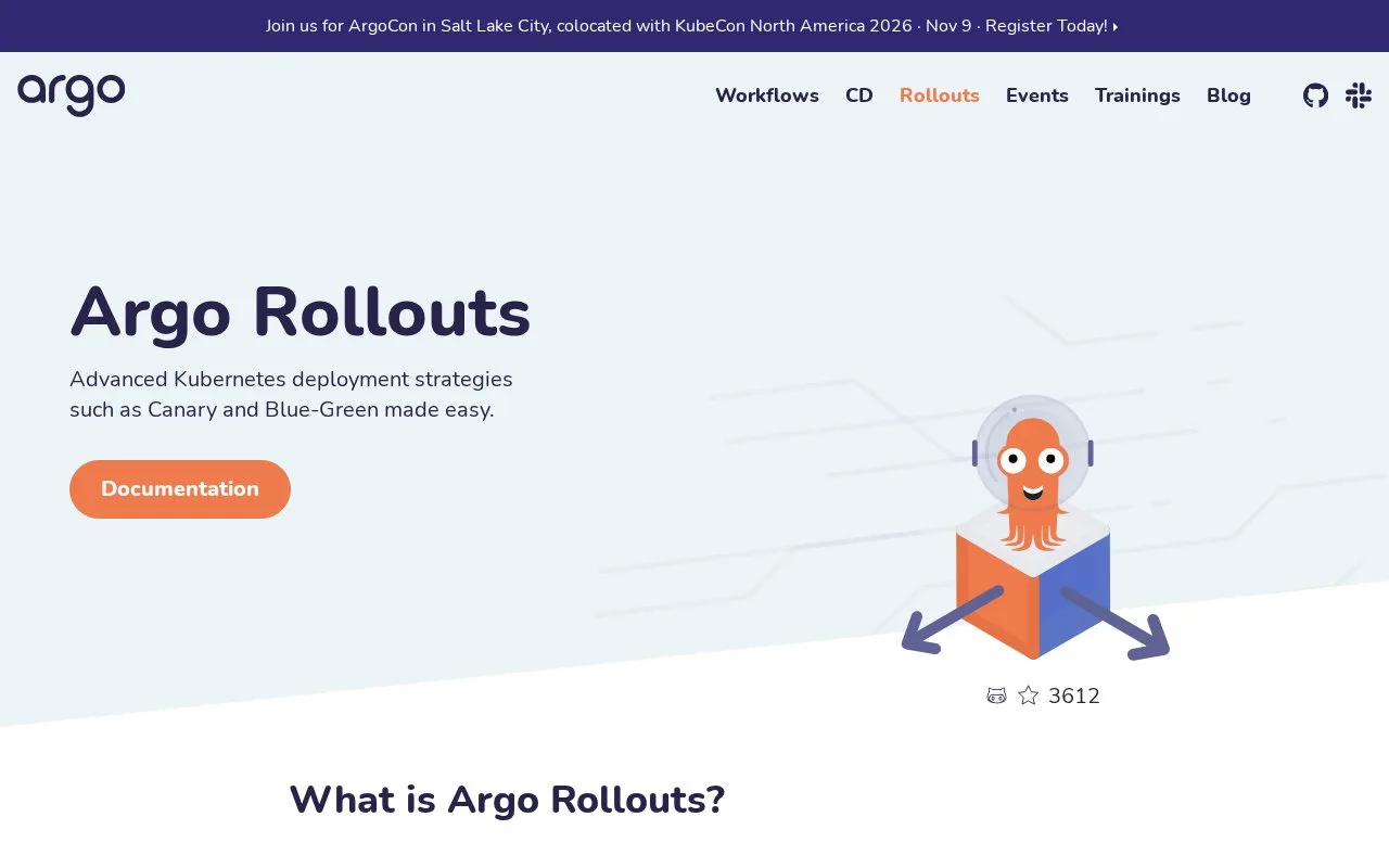 Screenshot of the Argo Rollouts homepage