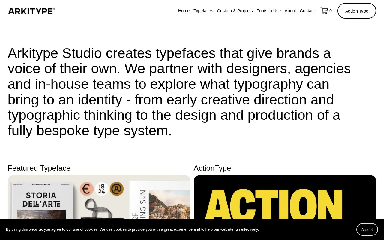 Screenshot of the Arkitype homepage