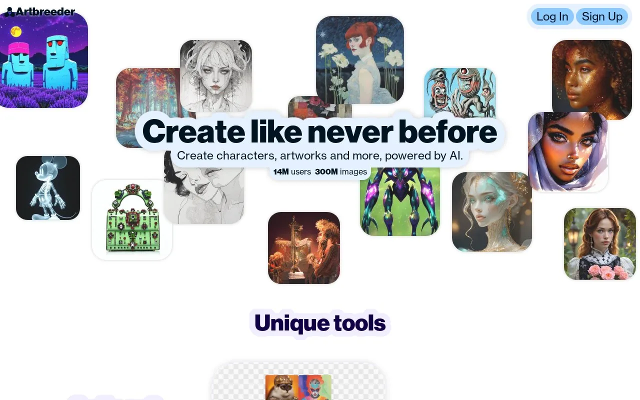 Screenshot of the Artbreeder homepage