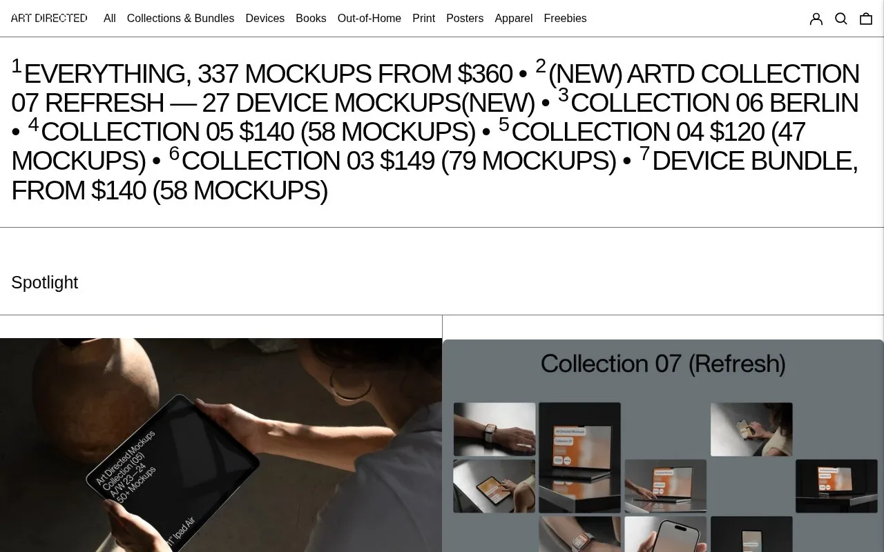 Screenshot of the Art Directed homepage