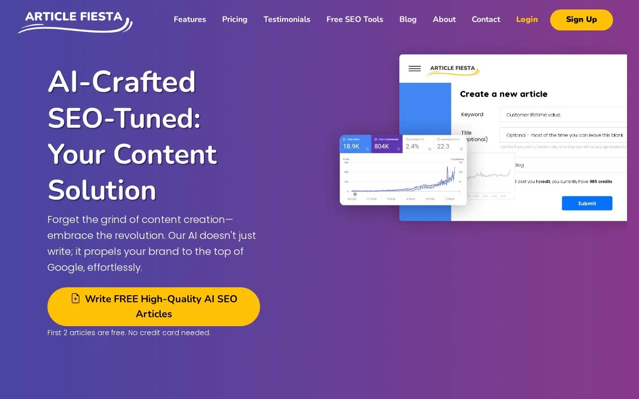 Screenshot of the Article Fiesta homepage