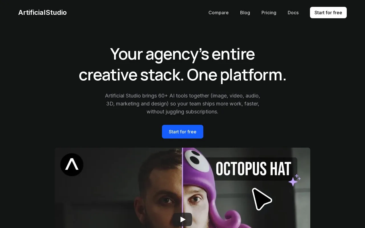 Screenshot of the Artificial Studio homepage