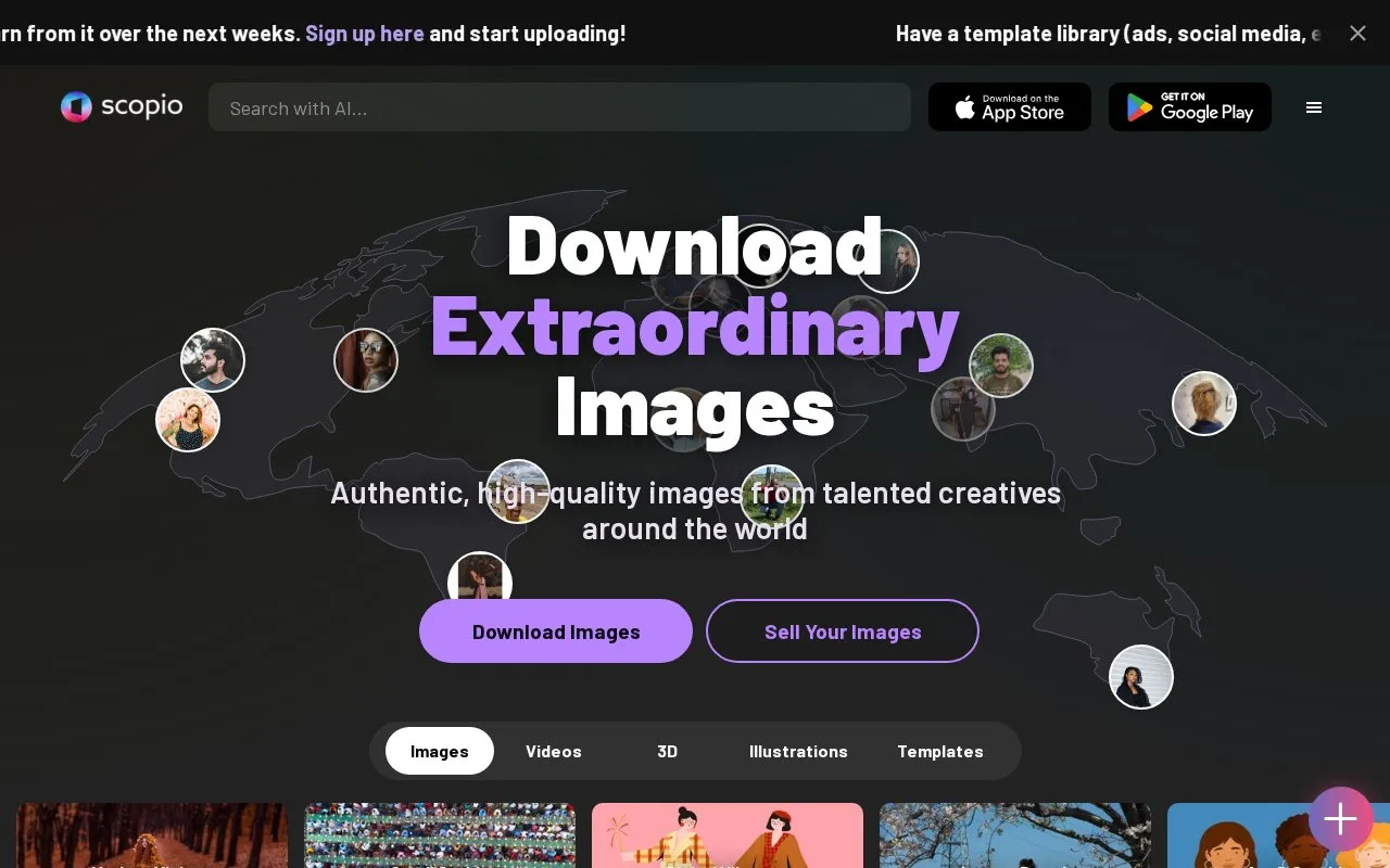 Screenshot of the Scopio homepage