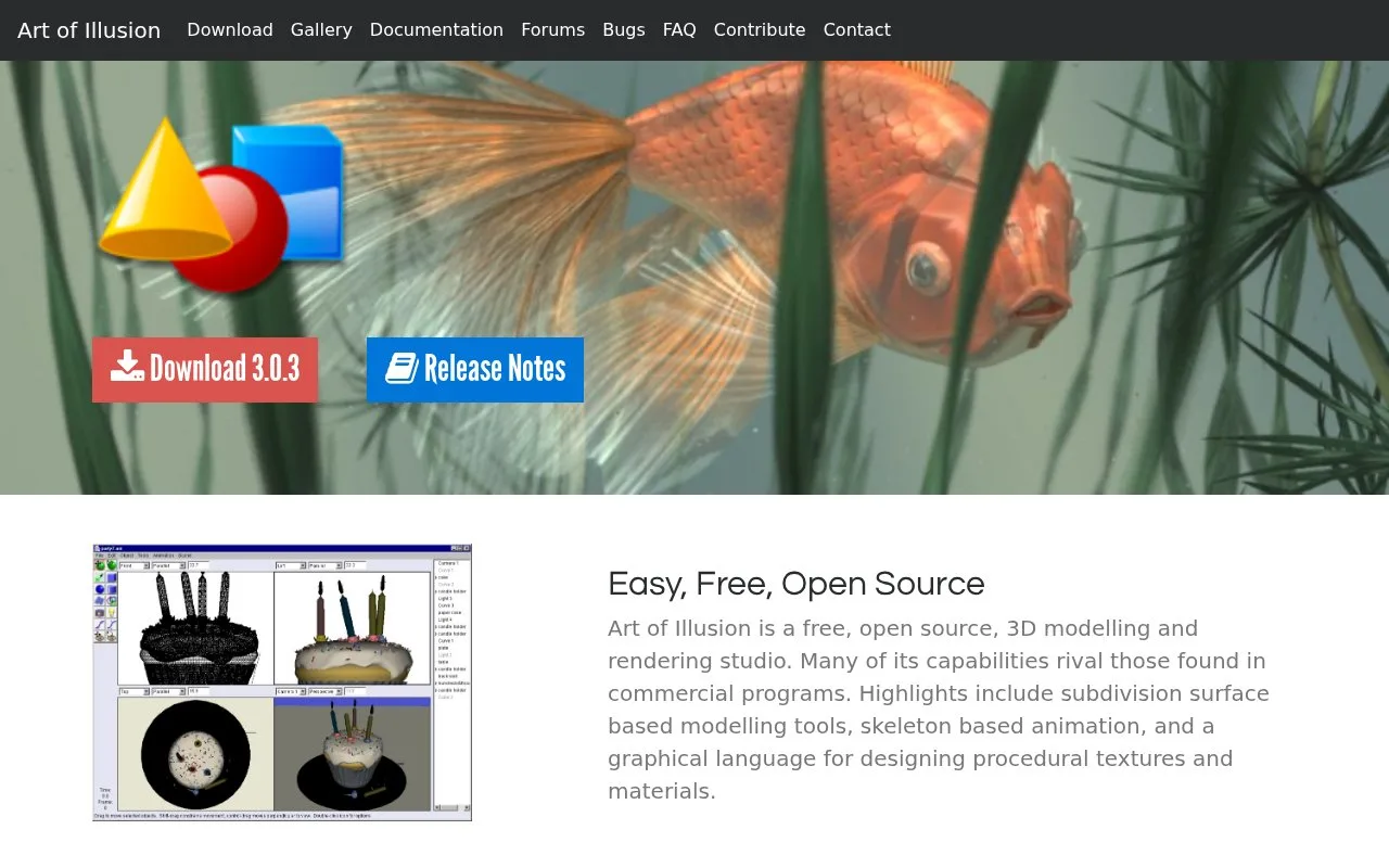 Screenshot of the Art of Illusion homepage