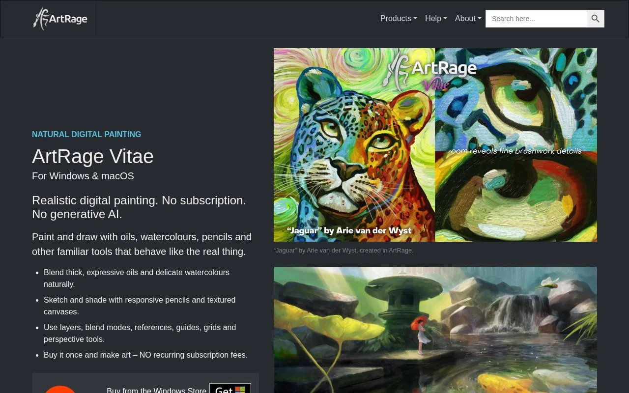 Screenshot of the ArtRage homepage