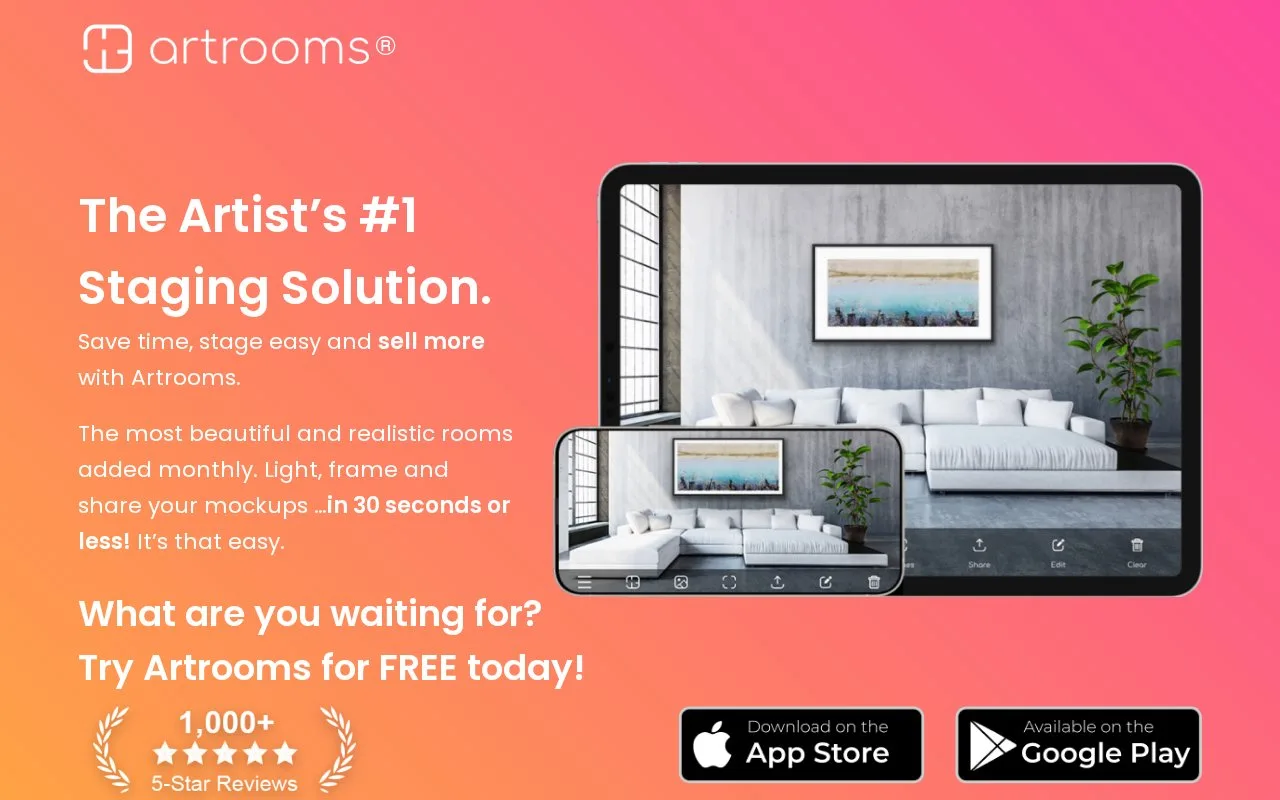 Screenshot of the Artrooms homepage