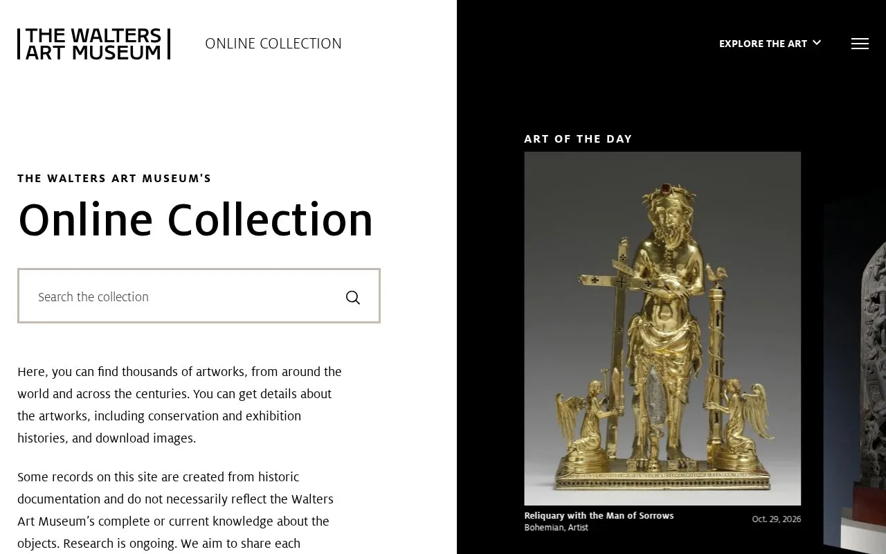 Screenshot of the The Walters Art Museum Digital Collection homepage