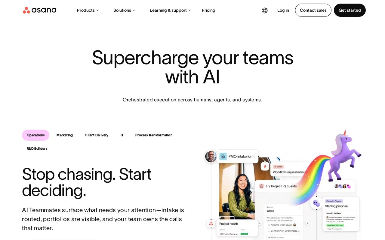 Screenshot of the Asana homepage