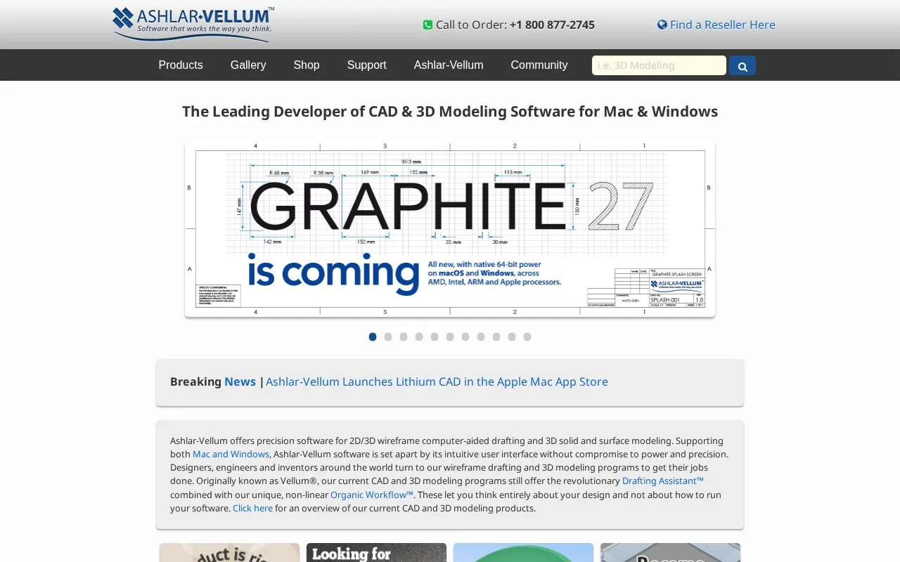 Screenshot of the Ashlar-Vellum homepage