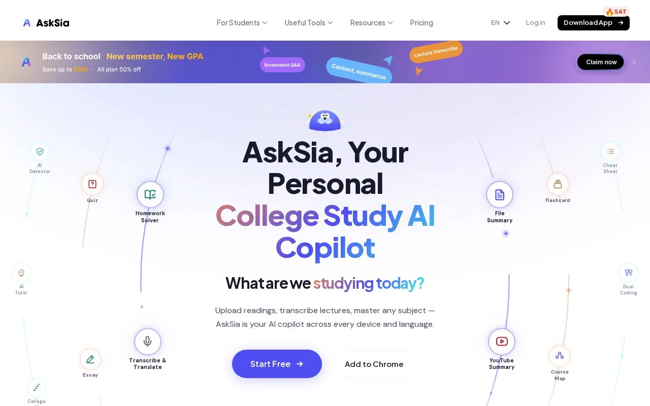 Screenshot of the AskSia homepage