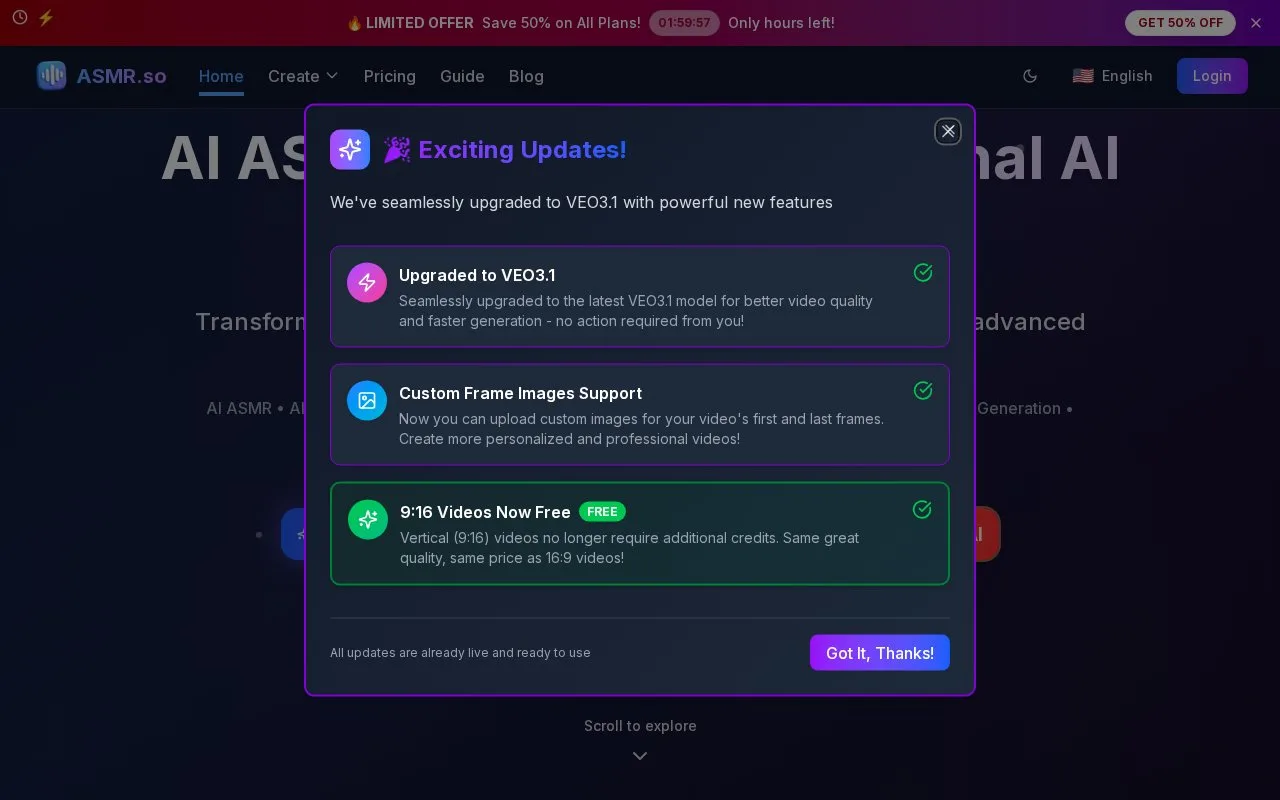 Screenshot of the ASMR.so homepage