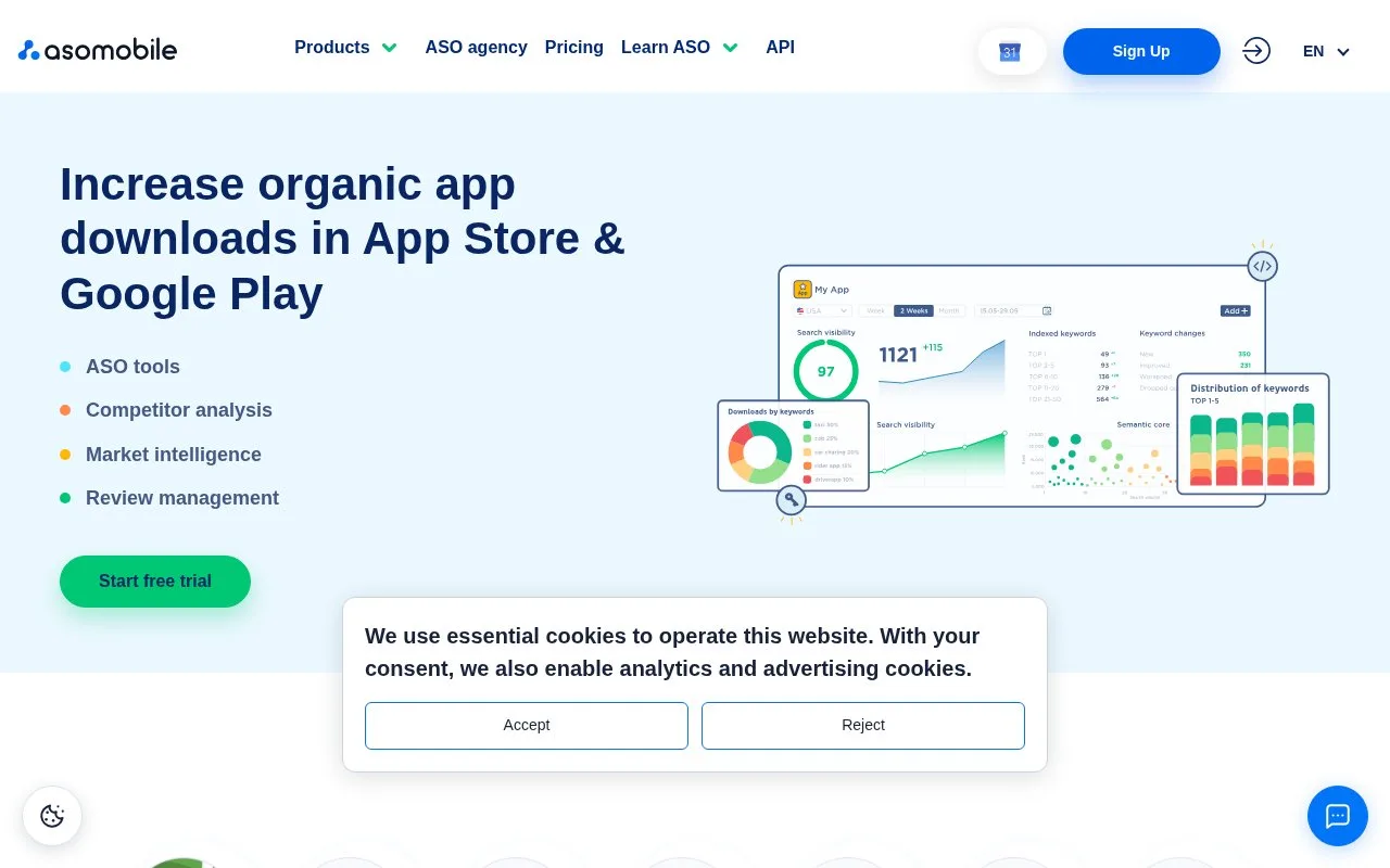 Screenshot of the ASOMobile homepage