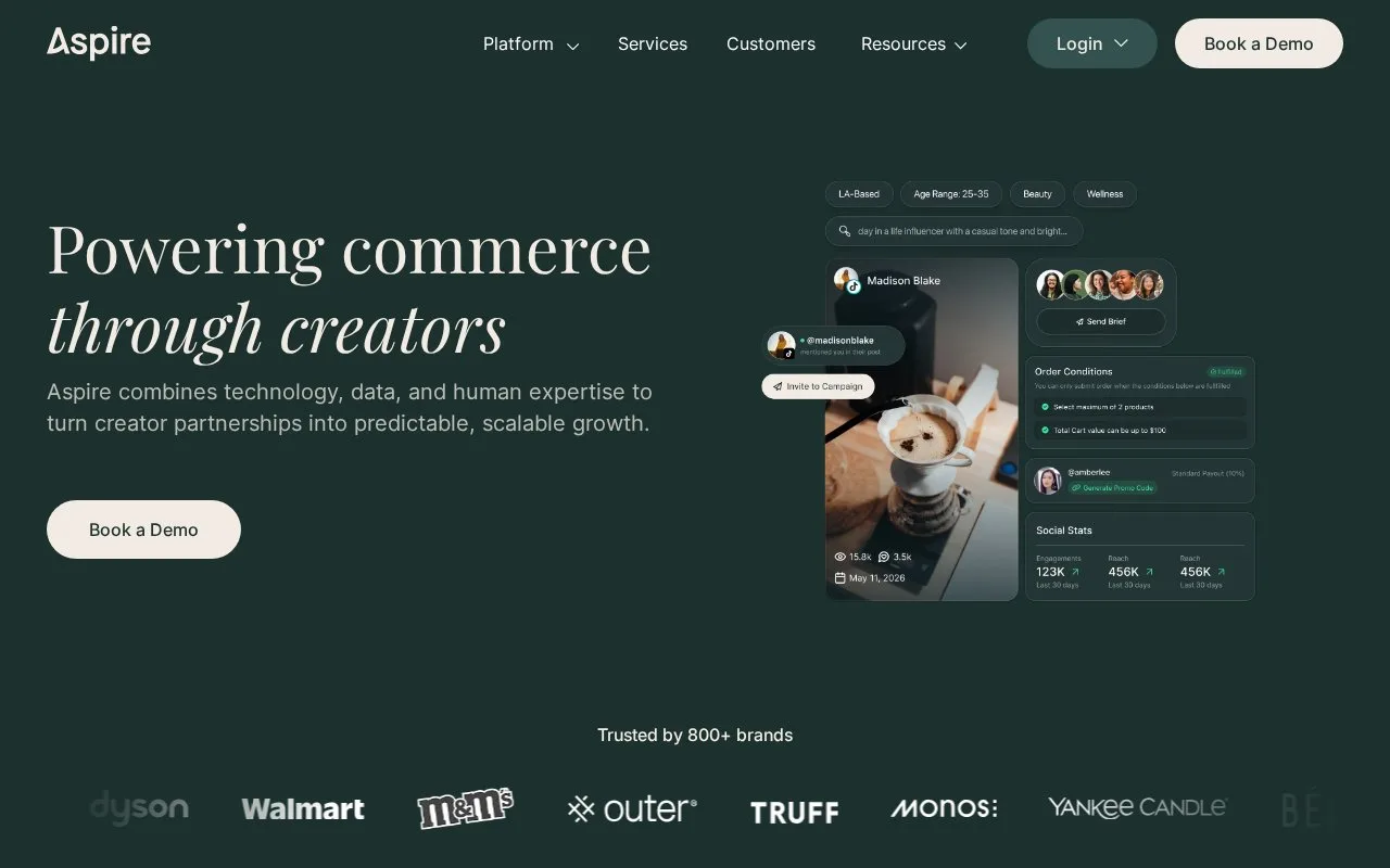 Screenshot of the Aspire homepage