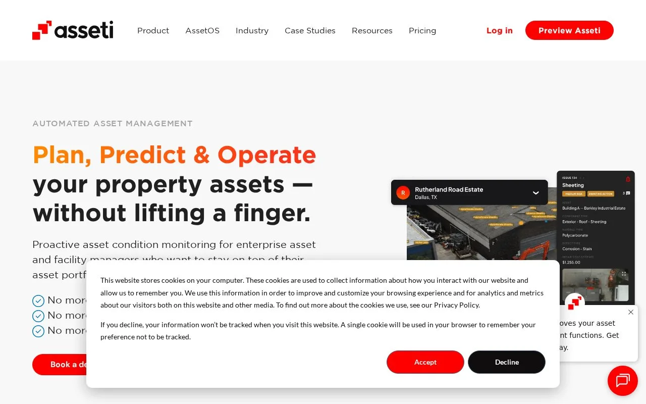 Screenshot of the Asseti homepage
