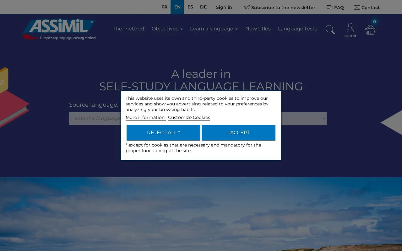 Screenshot of the Assimil homepage