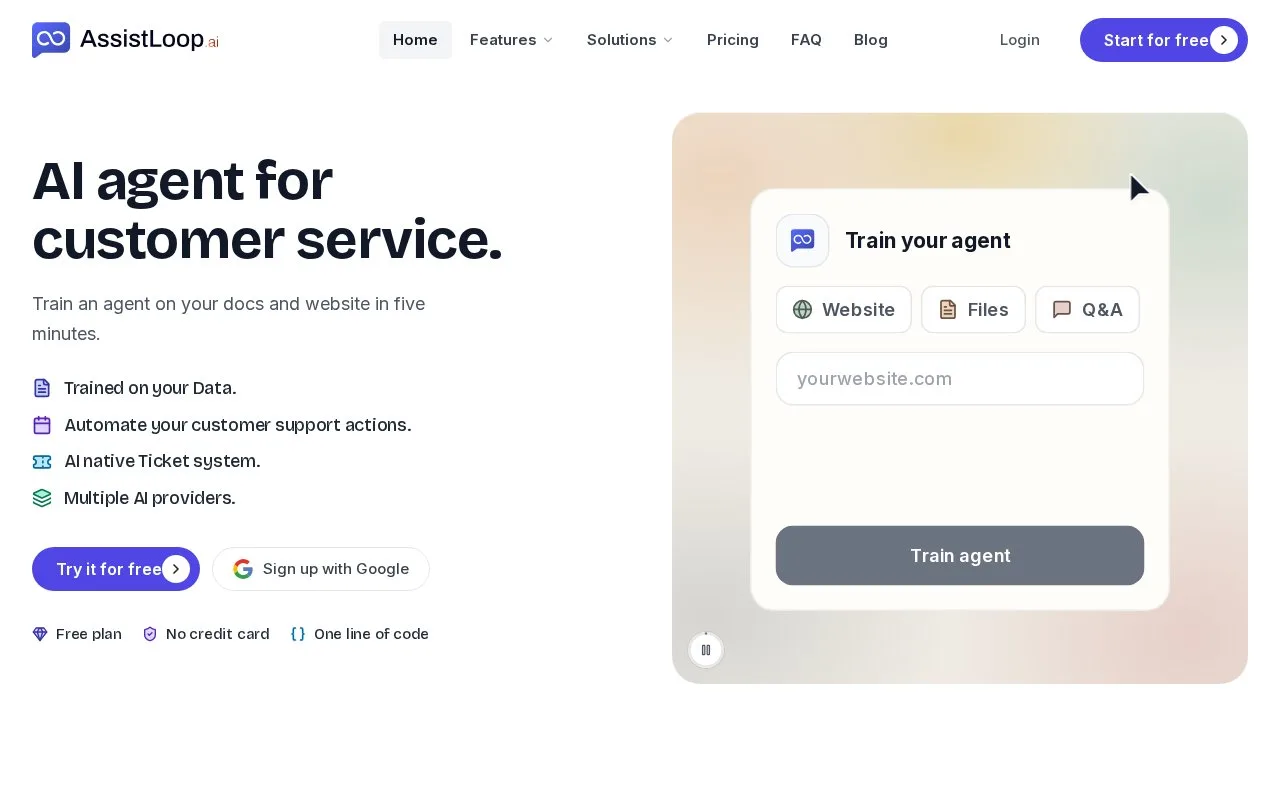 Screenshot of the AssistLoop homepage