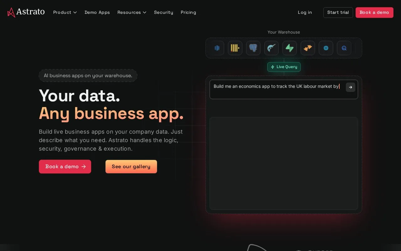 Screenshot of the Astrato homepage