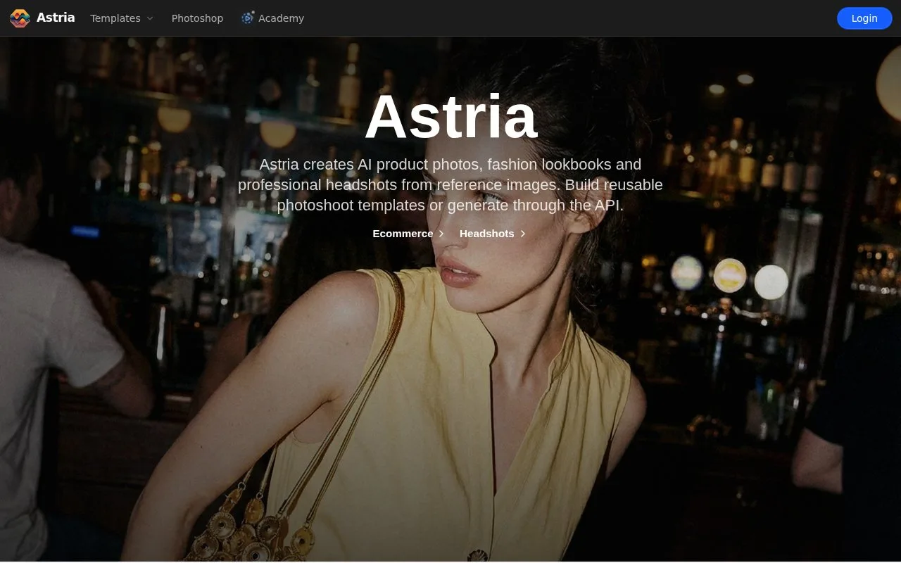 Screenshot of the Astria homepage