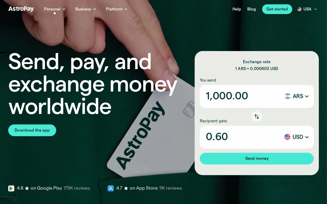 Screenshot of the AstroPay homepage
