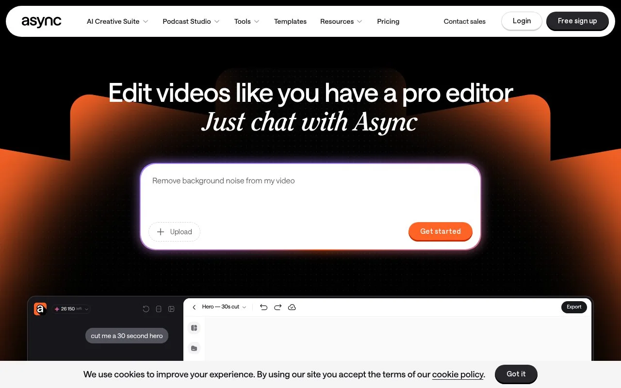 Screenshot of the Async homepage