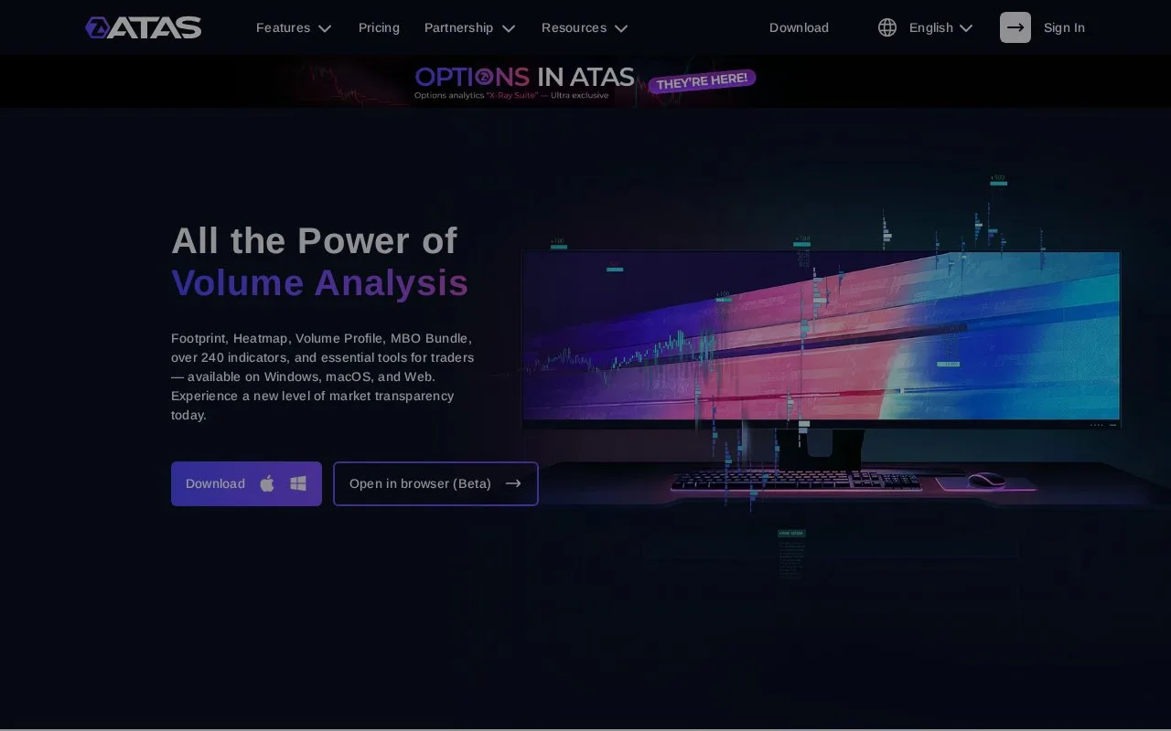 Screenshot of the ATAS homepage