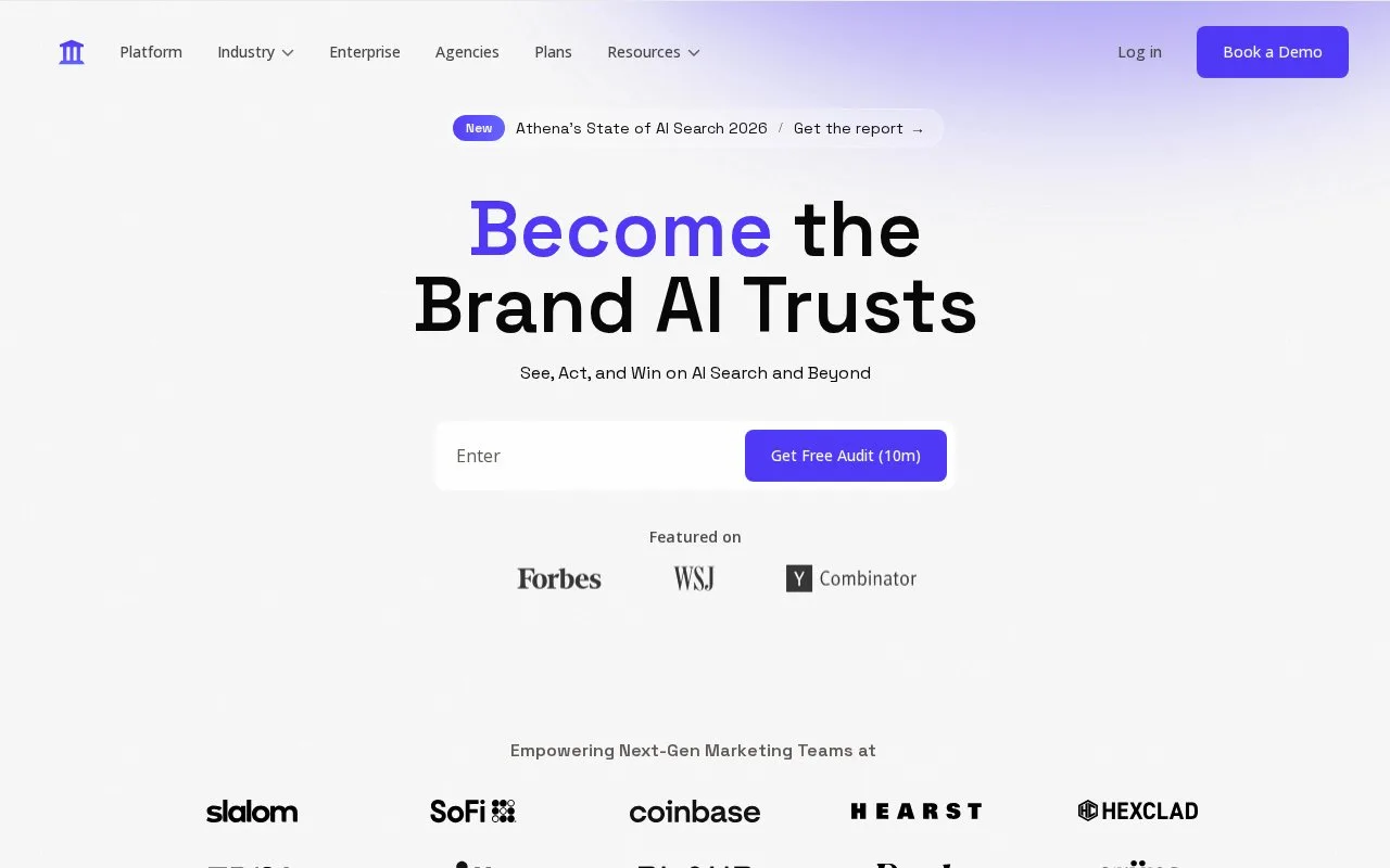 Screenshot of the AthenaHQ homepage