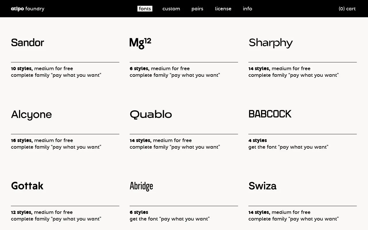 Screenshot of the atipo foundry homepage