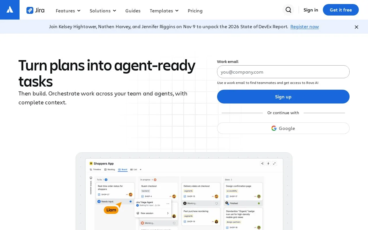 Screenshot of the Jira homepage